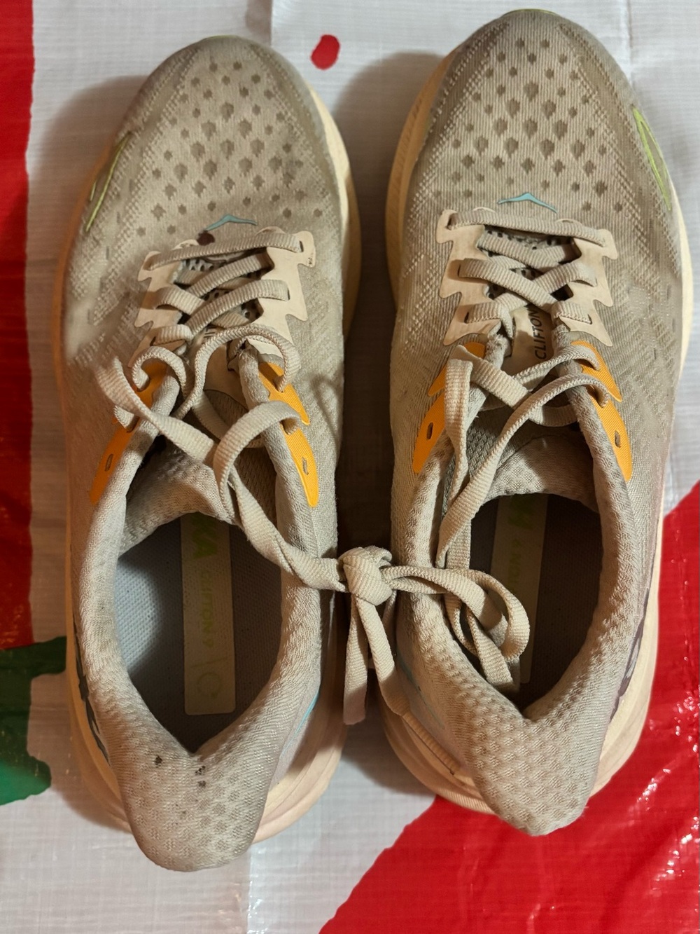 Hoka One One Beige Sneakers with Blue Logo